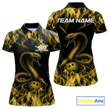 Load image into Gallery viewer, Custom Black And Yellow Flame Cobra Snake Bowling Women Shirts, Bowling League Shirt IPHW10768