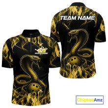 Load image into Gallery viewer, Custom Black And Yellow Flame Cobra Snake Bowling Men Shirts, Bowling League Shirt IPHW10768