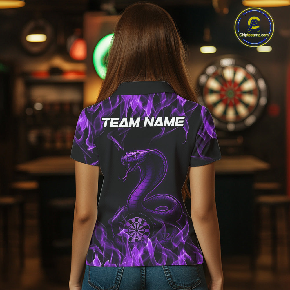 Custom Black And Purple Flame Cobra Snake Dart Women Shirts, Dart League Shirt IPHW10769