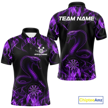 Custom Black And Purple Flame Cobra Snake Dart Men Shirts, Dart League Shirt IPHW10769