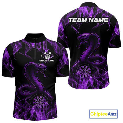 Custom Black And Purple Flame Cobra Snake Dart Men Shirts, Dart League Shirt IPHW10769