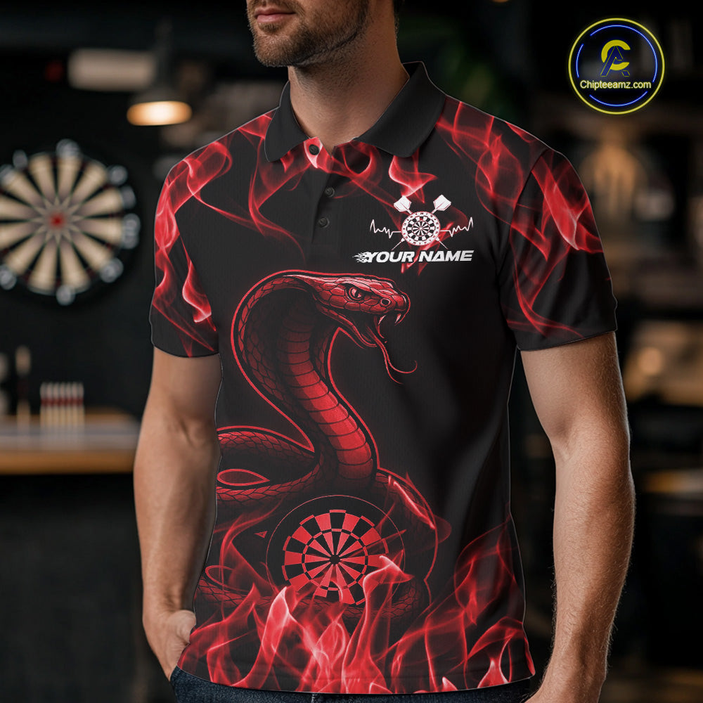 Custom Black And Red Flame Cobra Snake Dart Men Shirts, Dart League Shirt IPHW10770