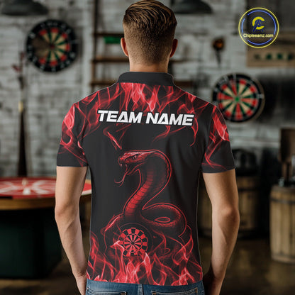 Custom Black And Red Flame Cobra Snake Dart Men Shirts, Dart League Shirt IPHW10770
