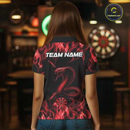 Custom Black And Red Flame Cobra Snake Dart Women Shirts, Dart League Shirt IPHW10770