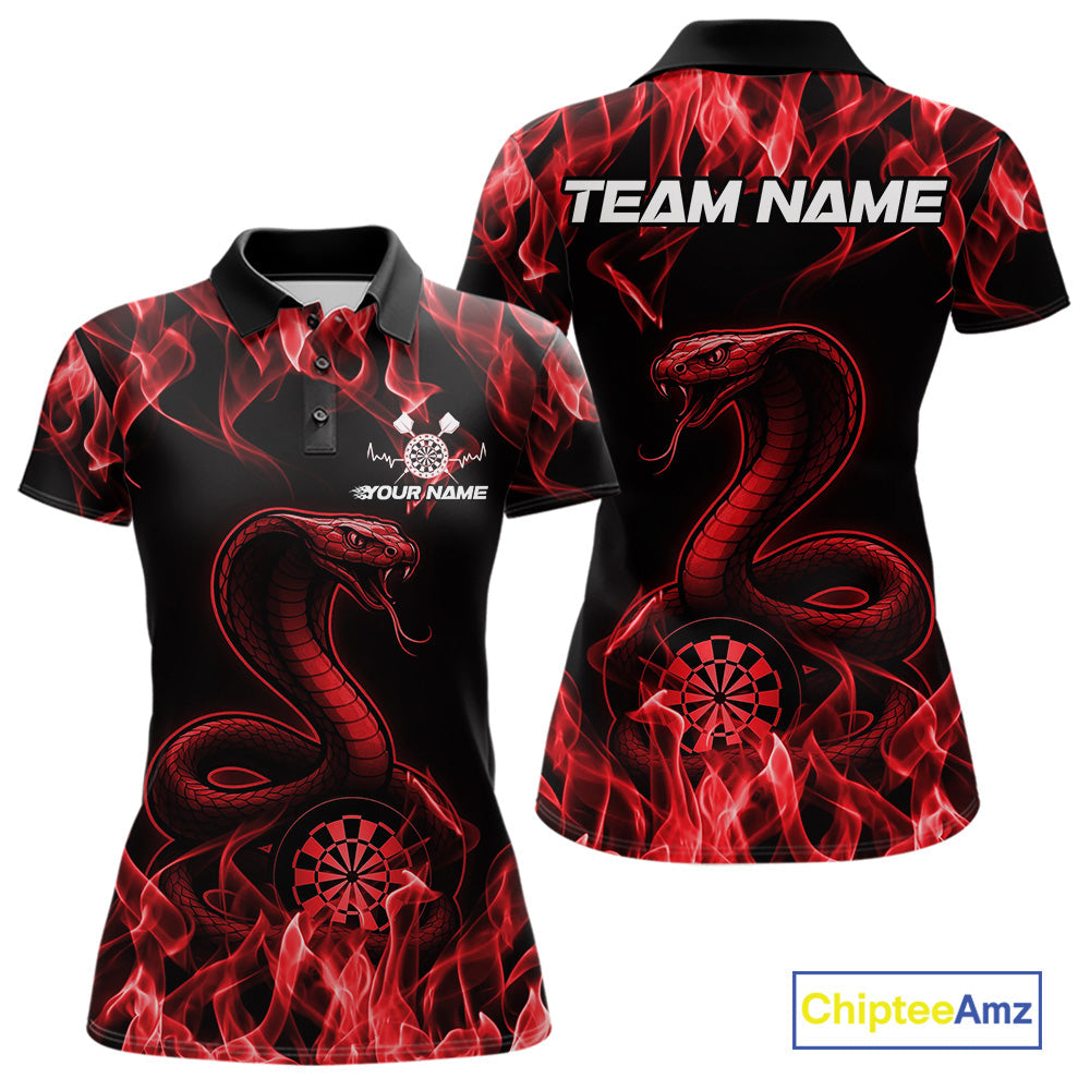 Custom Black And Red Flame Cobra Snake Dart Women Shirts, Dart League Shirt IPHW10770