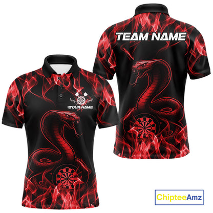 Custom Black And Red Flame Cobra Snake Dart Men Shirts, Dart League Shirt IPHW10770