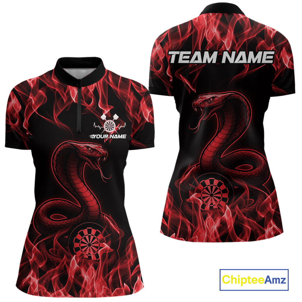 Custom Black And Red Flame Cobra Snake Dart Women Shirts, Dart League Shirt IPHW10770