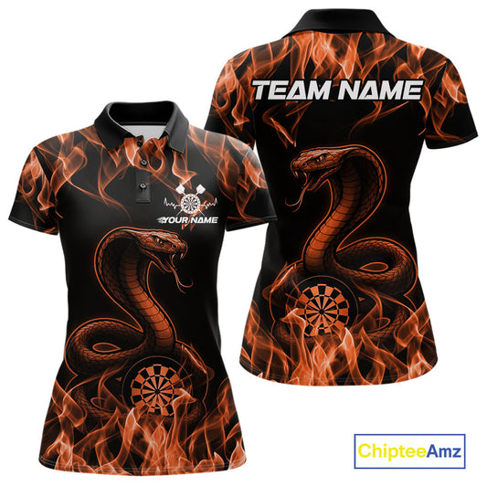 Custom Black And Orange Flame Cobra Snake Dart Women Shirts, Dart League Shirt IPHW10771