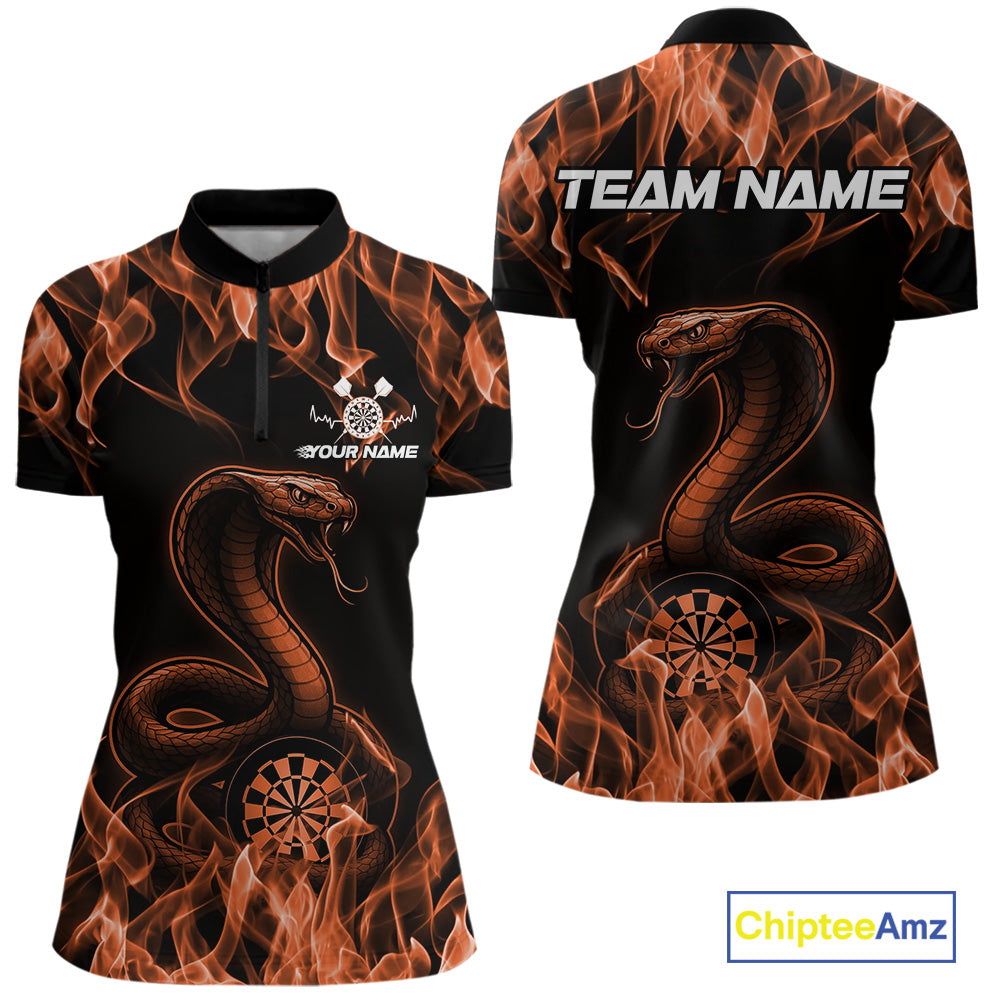Custom Black And Orange Flame Cobra Snake Dart Women Shirts, Dart League Shirt IPHW10771