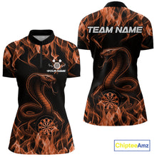 Load image into Gallery viewer, Custom Black And Orange Flame Cobra Snake Dart Women Shirts, Dart League Shirt IPHW10771