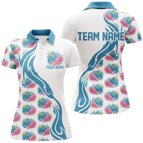 Custom Watercolor Pickleball Shirts For Women, Blue And Pink Pickleball Outfit For Team IPHW6935