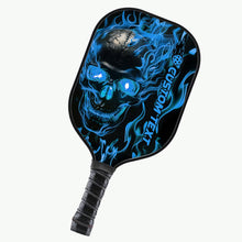 Load image into Gallery viewer, Black And Blue Flame Skull Custom Pickleball Paddle, Halloween Pickleball Paddles Gifts Pickleball Rackets IPHW7491