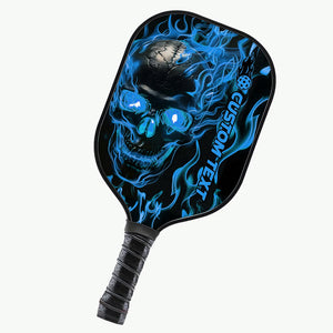 Black And Blue Flame Skull Custom Pickleball Paddle, Halloween Pickleball Paddles Gifts Pickleball Rackets IPHW7491