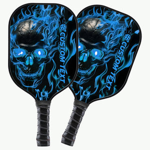 Black And Blue Flame Skull Custom Pickleball Paddle, Halloween Pickleball Paddles Gifts Pickleball Rackets IPHW7491