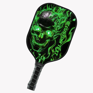 Black And Green Flame Skull Custom Pickleball Paddle, Halloween Pickleball Paddles Gifts Pickleball Rackets IPHW7492