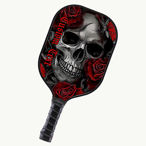 Red Rose Flowers And Skull Customized Halloween Pickleball Paddles For Men And Women, Halloween Pickleball Gift IPHW7499