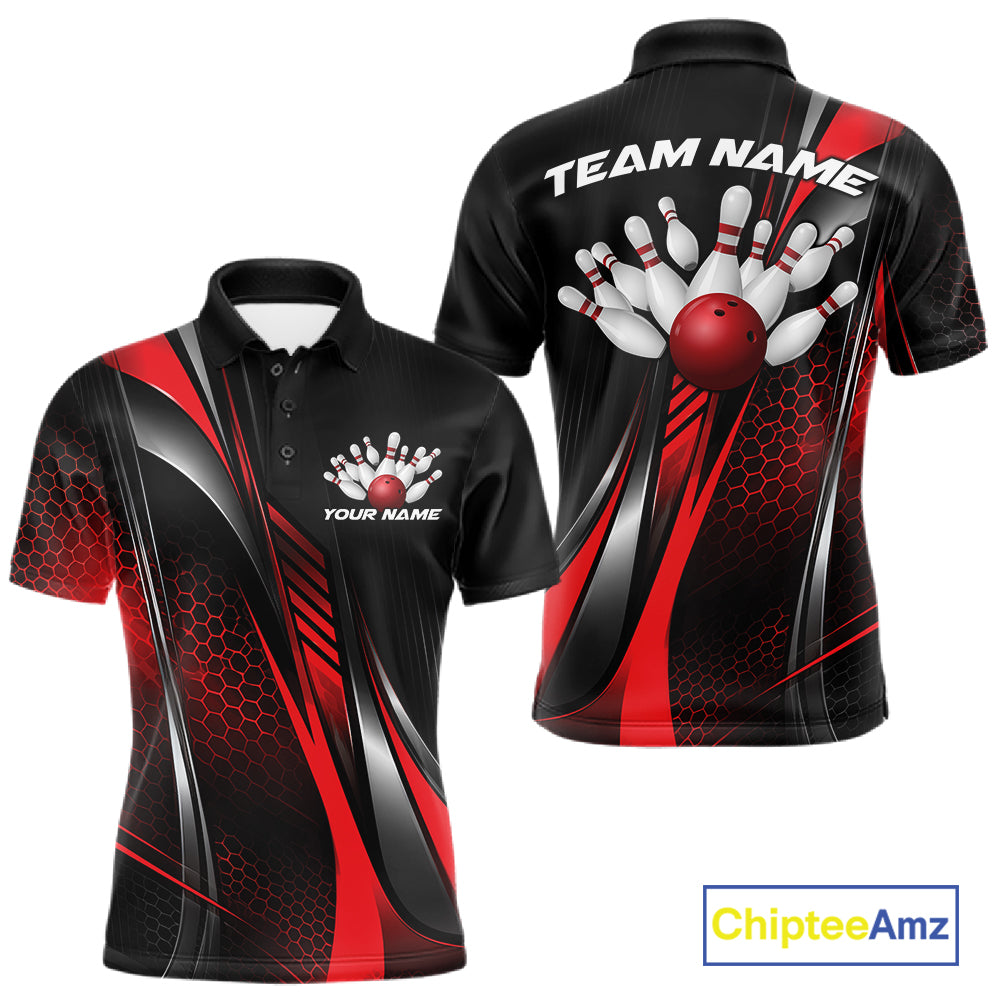 Black And Red Custom Bowling Jersey, Bowling Tournament Men Polo Shirt Bowler Outfit IPHW12206