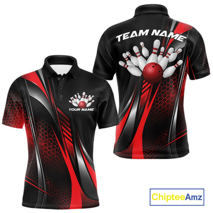 Black And Red Custom Bowling Jersey, Bowling Tournament Men Polo Shirt Bowler Outfit IPHW12206