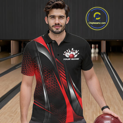 Black And Red Custom Bowling Jersey, Bowling Tournament Men Polo Shirt Bowler Outfit IPHW12206