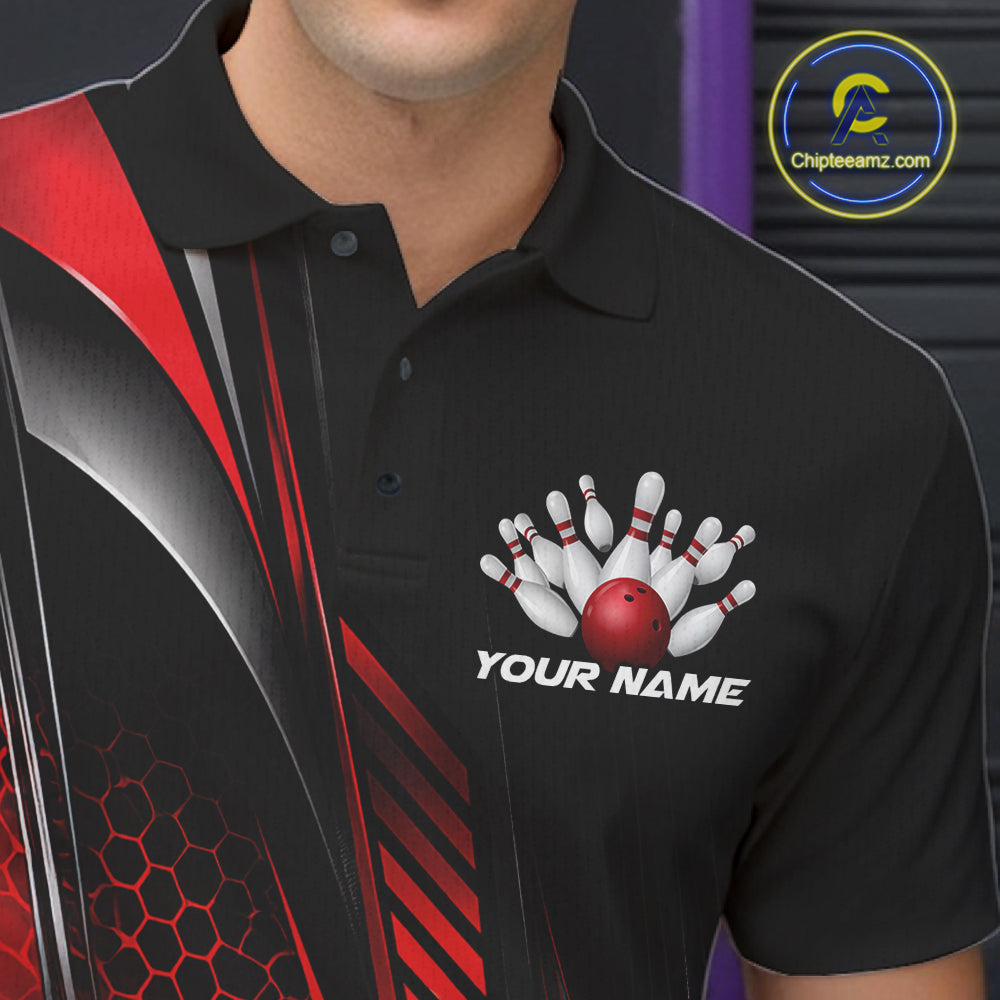Black And Red Custom Bowling Jersey, Bowling Tournament Men Polo Shirt Bowler Outfit IPHW12206