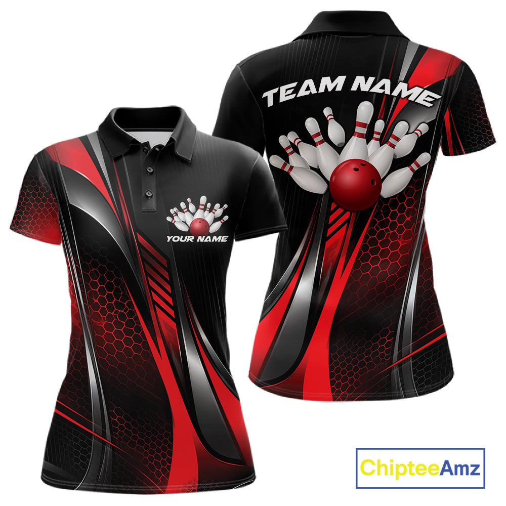 Black And Red Custom Bowling Jersey, Bowling Tournament Women Polo Shirt Bowler Outfit IPHW12206