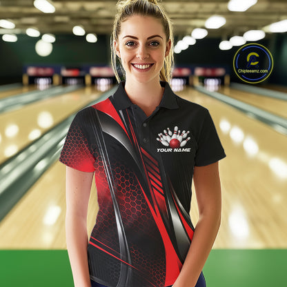 Black And Red Custom Bowling Jersey, Bowling Tournament Women Polo Shirt Bowler Outfit IPHW12206