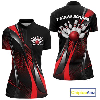 Black And Red Custom Bowling Jersey, Bowling Tournament Women Quarter-Zip Shirt IPHW12206