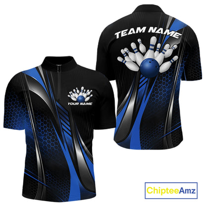 Black And Green Custom Bowling Jersey, Bowling Tournament Men Quarter Zip Shirt Bowler Outfit IPHW12210