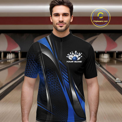Black And Green Custom Bowling Jersey, Bowling Tournament Men Quarter Zip Shirt Bowler Outfit IPHW12210