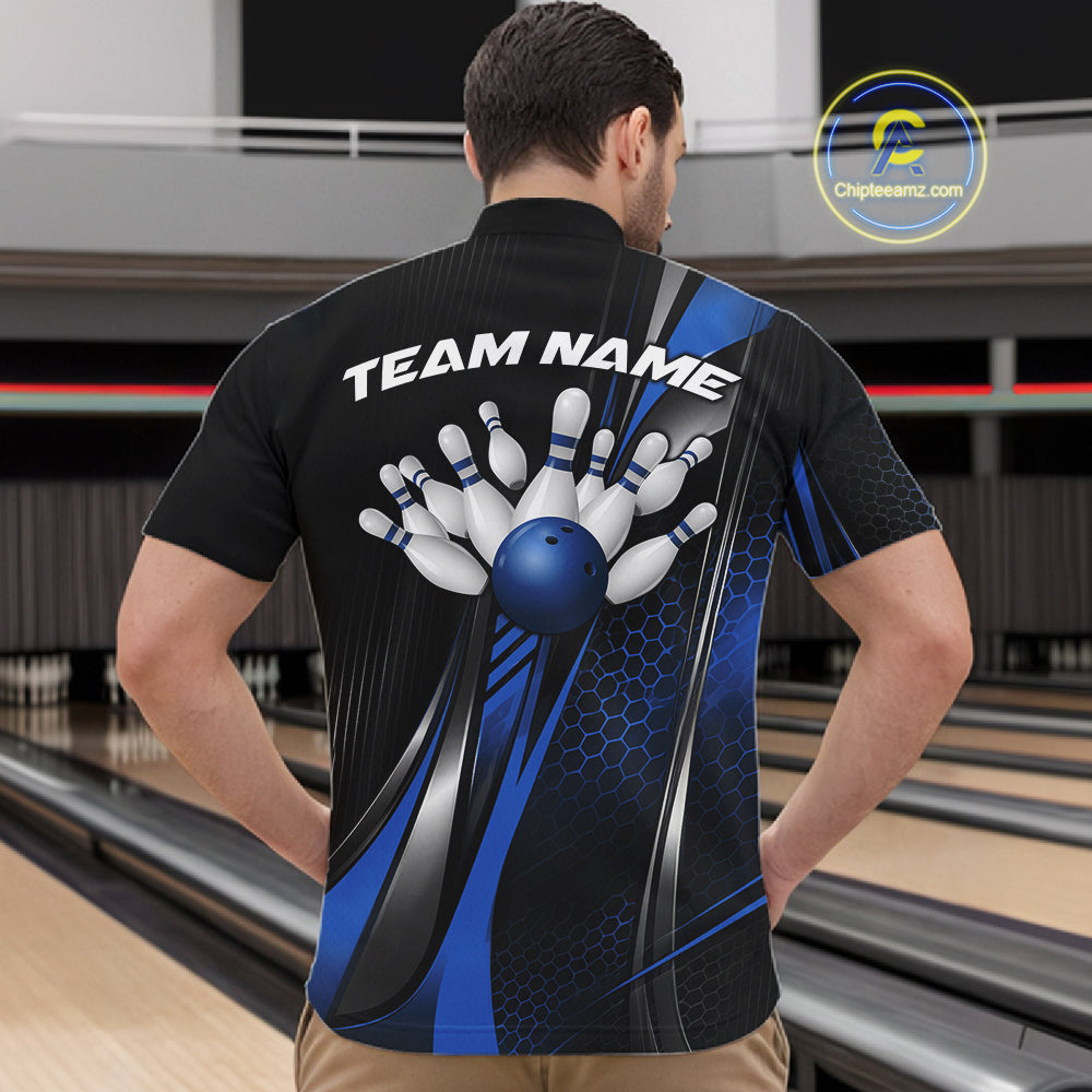 Black And Green Custom Bowling Jersey, Bowling Tournament Men Quarter Zip Shirt Bowler Outfit IPHW12210