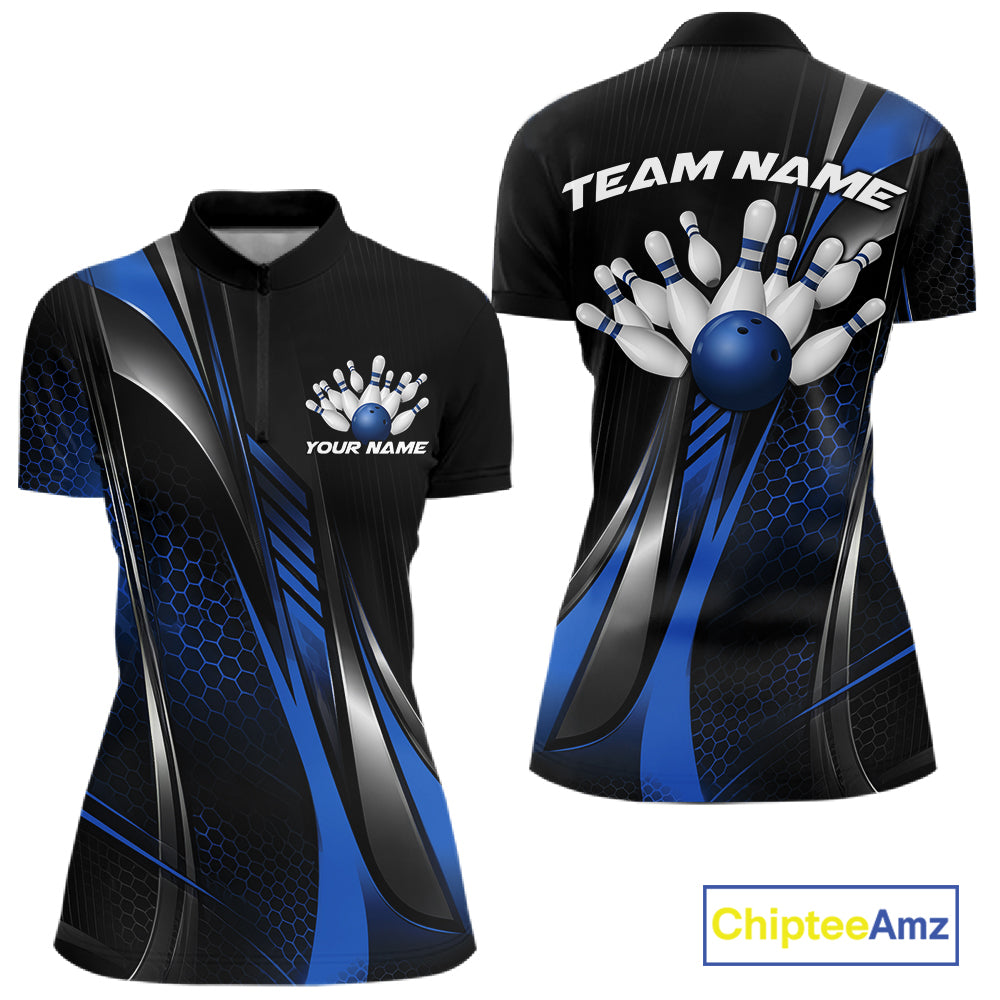 Black And Green Custom Bowling Jersey, Bowling Tournament Women Quarter-Zip Shirt IPHW12210