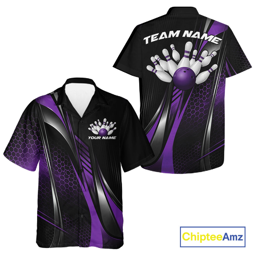 Black And Blue Custom Bowling Jersey, Bowling Tournament Men And Women Button Up Shirt Bowler Outfit IPHW12207