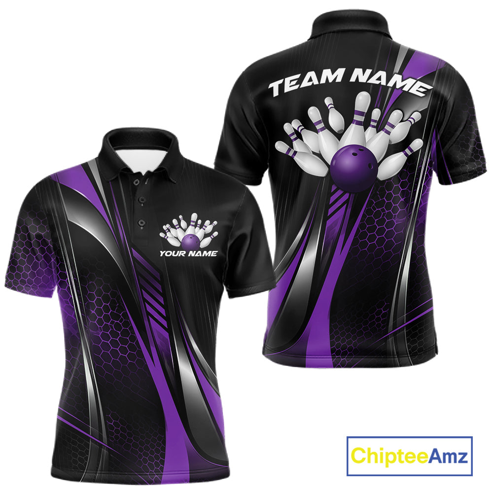 Black And Blue Custom Bowling Jersey, Bowling Tournament Men Polo Shirt Bowler Outfit IPHW12207
