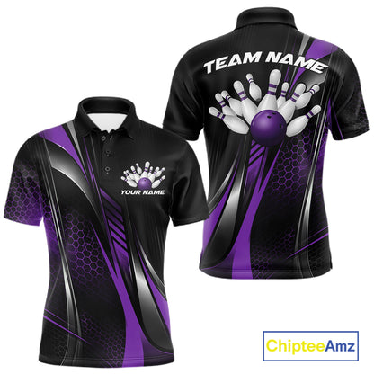 Black And Blue Custom Bowling Jersey, Bowling Tournament Men Polo Shirt Bowler Outfit IPHW12207