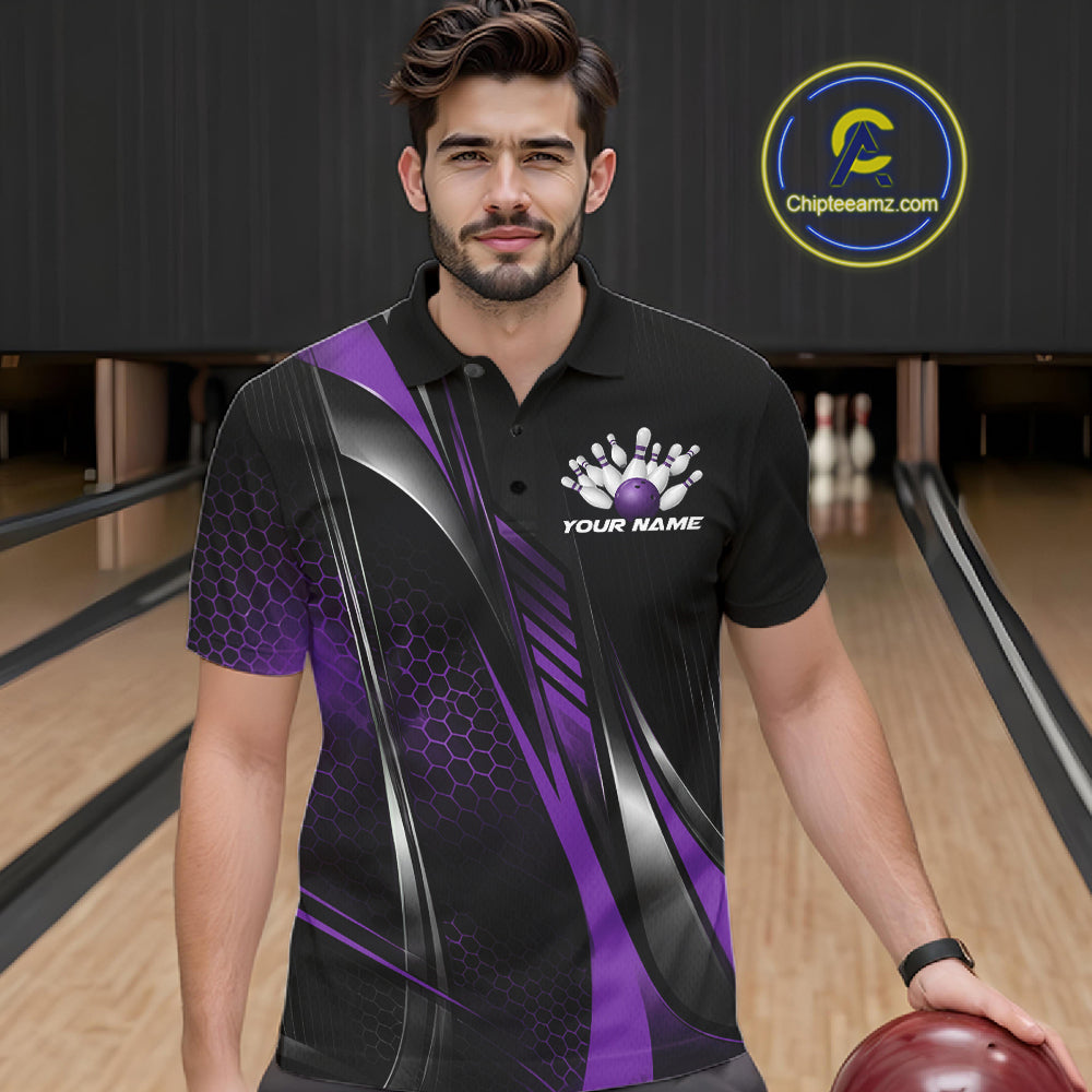 Black And Blue Custom Bowling Jersey, Bowling Tournament Men Polo Shirt Bowler Outfit IPHW12207