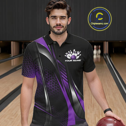 Black And Blue Custom Bowling Jersey, Bowling Tournament Men Polo Shirt Bowler Outfit IPHW12207