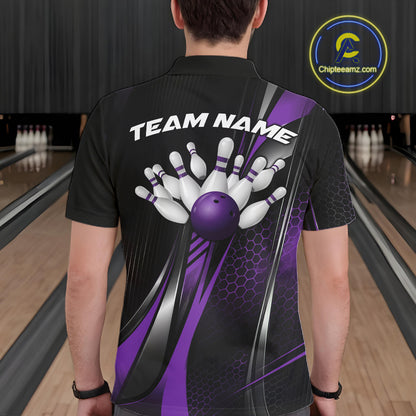 Black And Blue Custom Bowling Jersey, Bowling Tournament Men Polo Shirt Bowler Outfit IPHW12207