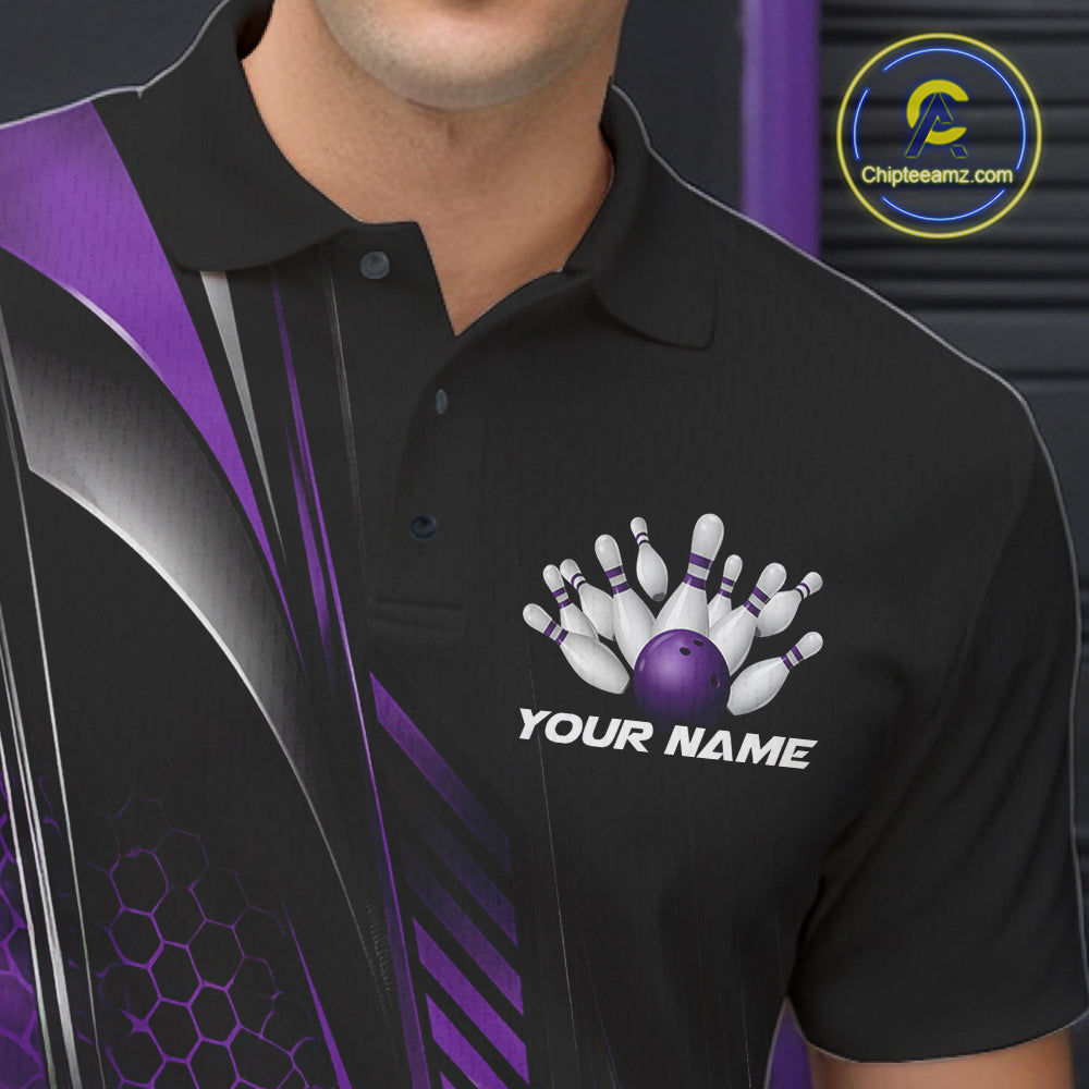 Black And Blue Custom Bowling Jersey, Bowling Tournament Men Polo Shirt Bowler Outfit IPHW12207