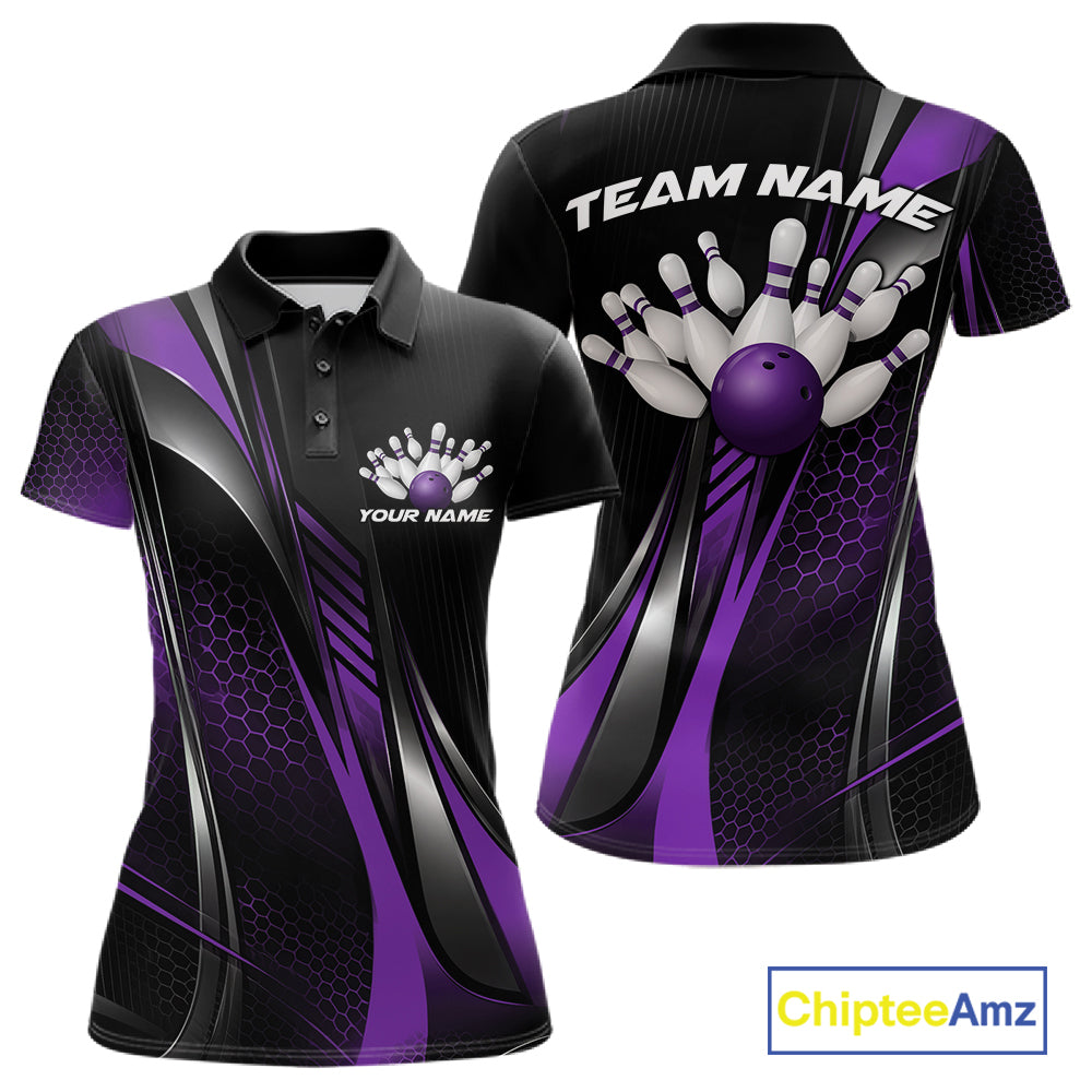 Black And Blue Custom Bowling Jersey, Bowling Tournament Women Polo Shirt Bowler Outfit IPHW12207