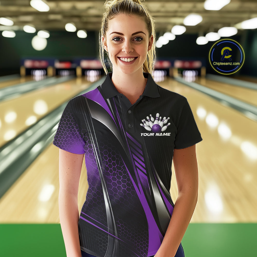 Black And Blue Custom Bowling Jersey, Bowling Tournament Women Polo Shirt Bowler Outfit IPHW12207