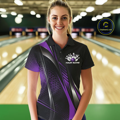 Black And Blue Custom Bowling Jersey, Bowling Tournament Women Polo Shirt Bowler Outfit IPHW12207