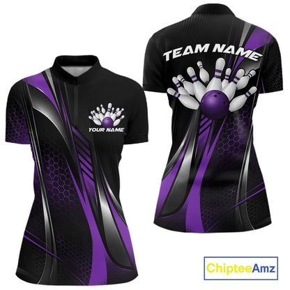 Black And Blue Custom Bowling Jersey, Bowling Tournament Women Quarter-Zip Shirt IPHW12207