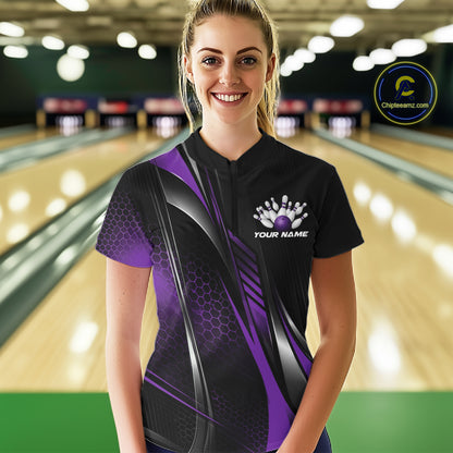 Black And Blue Custom Bowling Jersey, Bowling Tournament Women Quarter-Zip Shirt IPHW12207