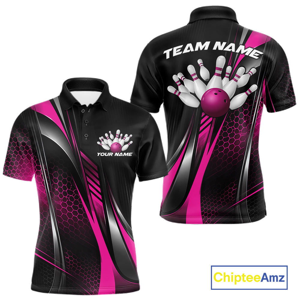 Black And Purple Custom Bowling Jersey, Bowling Tournament Men Polo Shirt Bowler Outfit IPHW12208