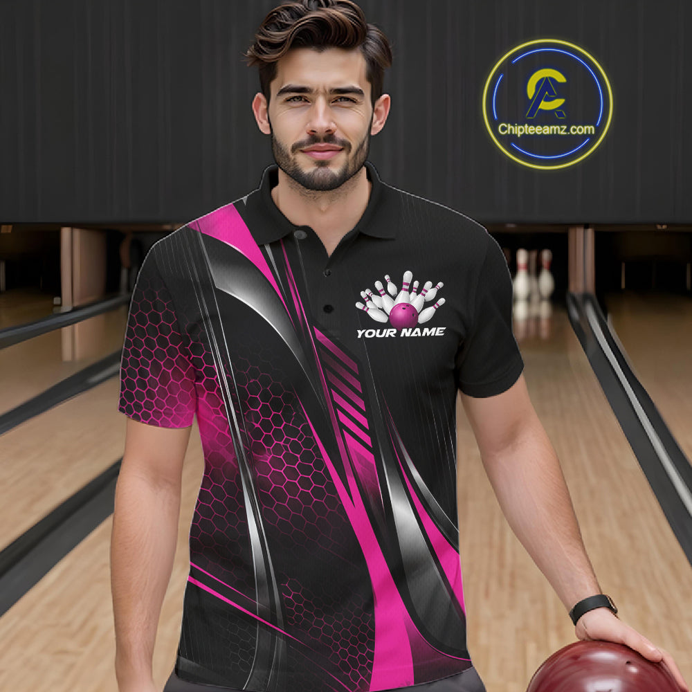 Black And Purple Custom Bowling Jersey, Bowling Tournament Men Polo Shirt Bowler Outfit IPHW12208