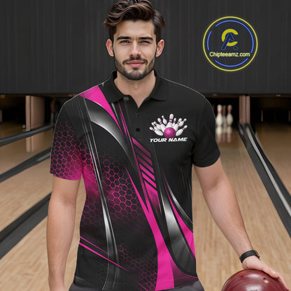 Black And Purple Custom Bowling Jersey, Bowling Tournament Men Polo Shirt Bowler Outfit IPHW12208