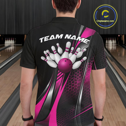 Black And Purple Custom Bowling Jersey, Bowling Tournament Men Polo Shirt Bowler Outfit IPHW12208