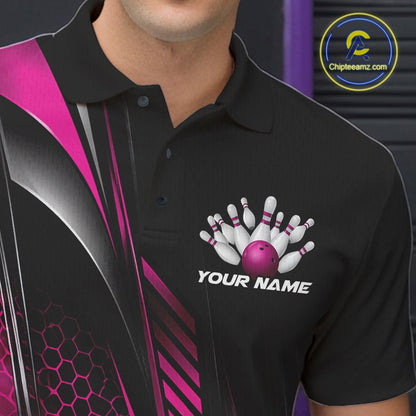 Black And Purple Custom Bowling Jersey, Bowling Tournament Men Polo Shirt Bowler Outfit IPHW12208