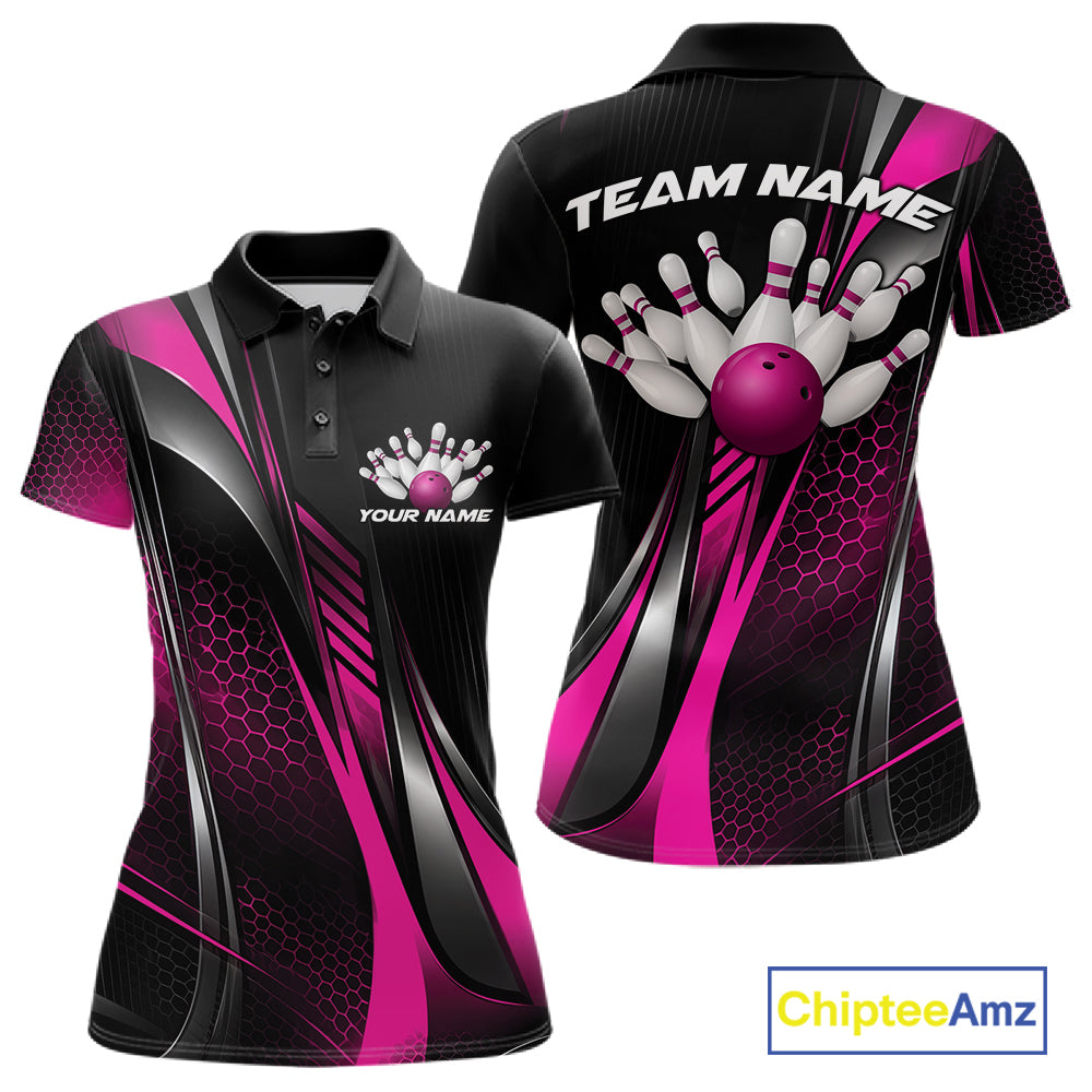 Black And Purple Custom Bowling Jersey, Bowling Tournament Women Polo Shirt Bowler Outfit IPHW12208