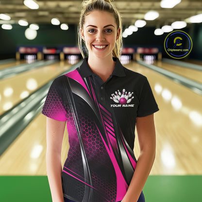 Black And Purple Custom Bowling Jersey, Bowling Tournament Women Polo Shirt Bowler Outfit IPHW12208
